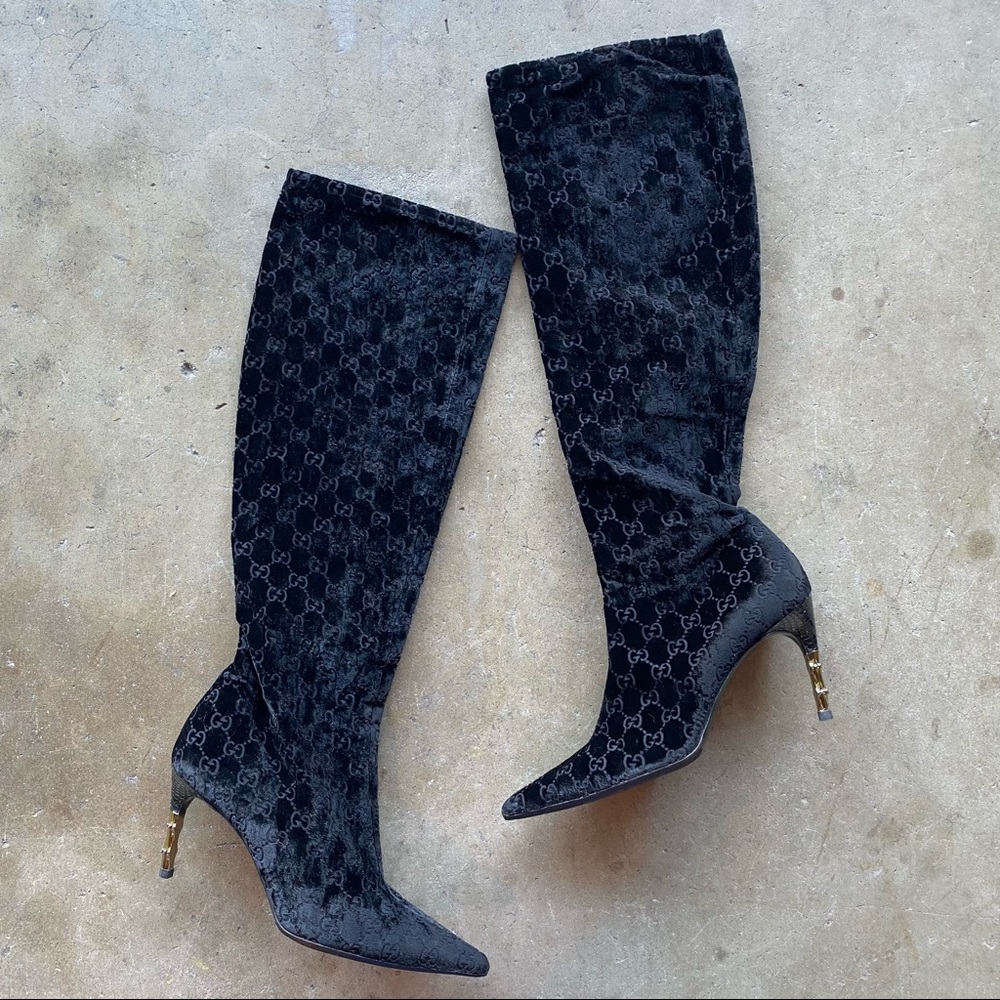 gucci 1997 velvet knee high boots